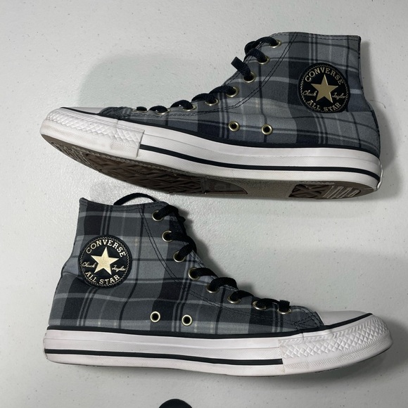 Converse Chuck Taylor All Star Black and Gray Plaid High-Top Sneakers 10 SB-BQ - Picture 7 of 10